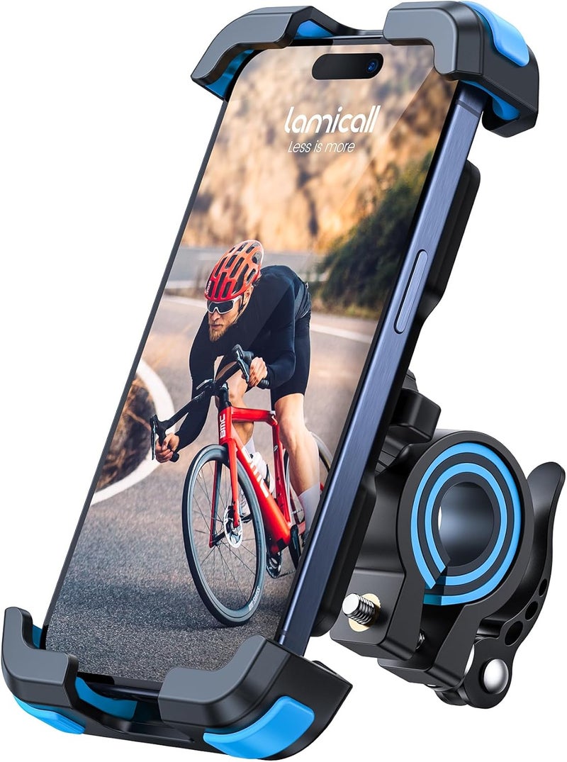 Lamicall Motorcycle Phone Mount, Bike Holder - Upgrade Adjustable Cell Holder, Bicycle Scooter Handlebar Cradle Clip for iPhone 15 Pro Max/Plus, 14, Galaxy S22 and 4.7-6.8" Phone, Blue - Image 1